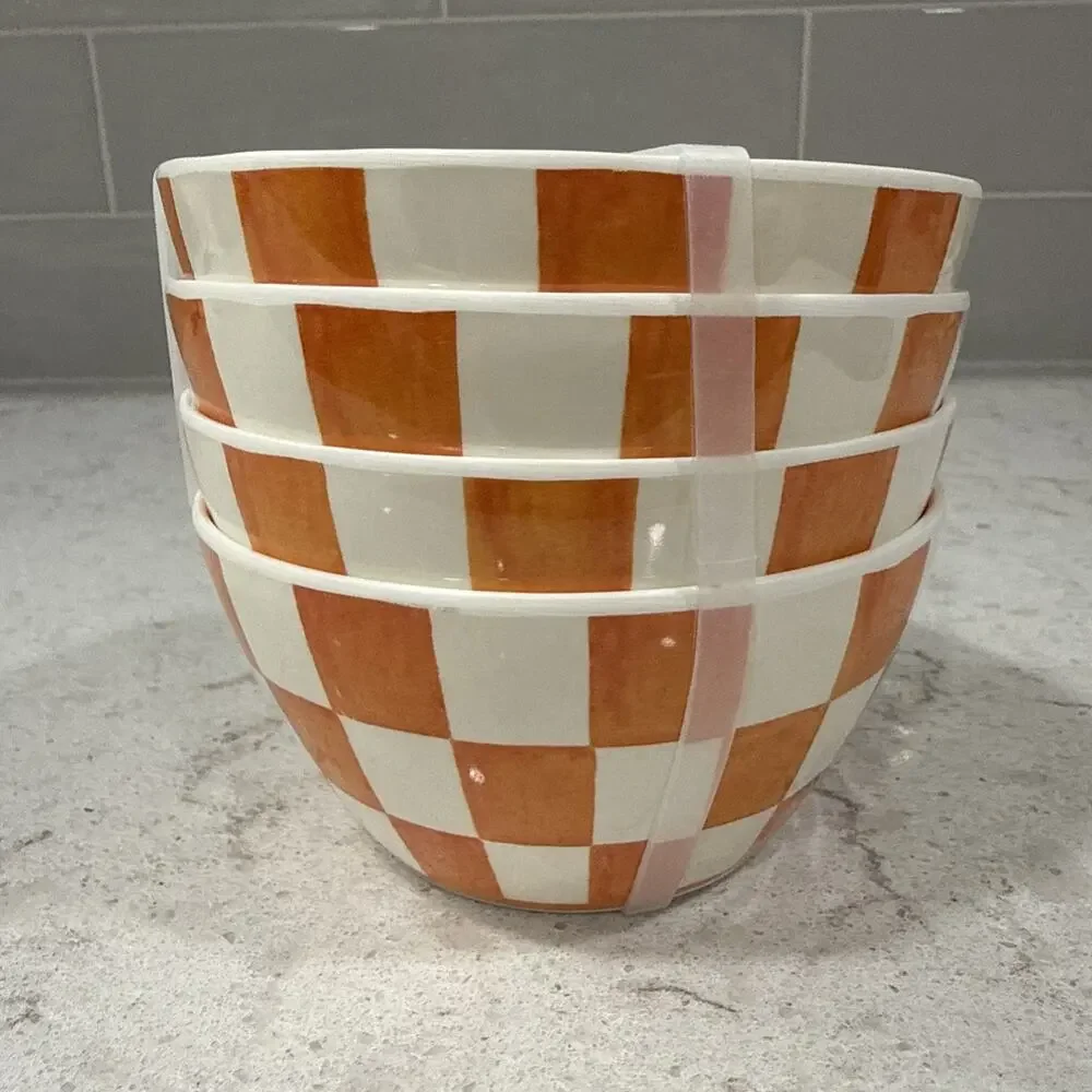Set 4 BLACK WHITE Checkered Melamine 2.5”x4.5” BOWLS Shiny Appetizer Bowl Check